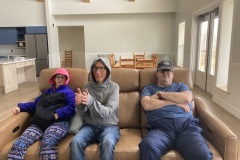 Participants trying out the new sofa